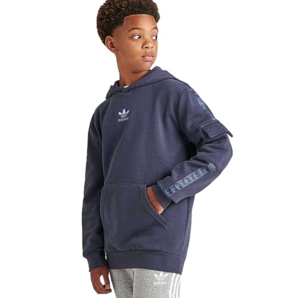 Adidas Boys Navy Hoodie With Kangaroo Pocket & Sleeve Detail Size S Boys (9-10Y)